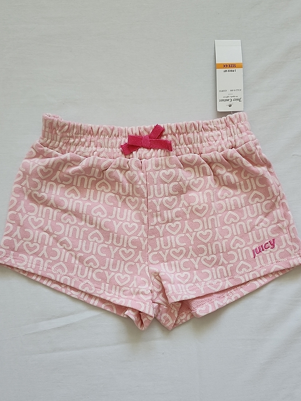 NWT Juicy Couture Kids Girl Pink Logo Flutter Sleeve Top & Shorts Set 6X - Picture 10 of 14